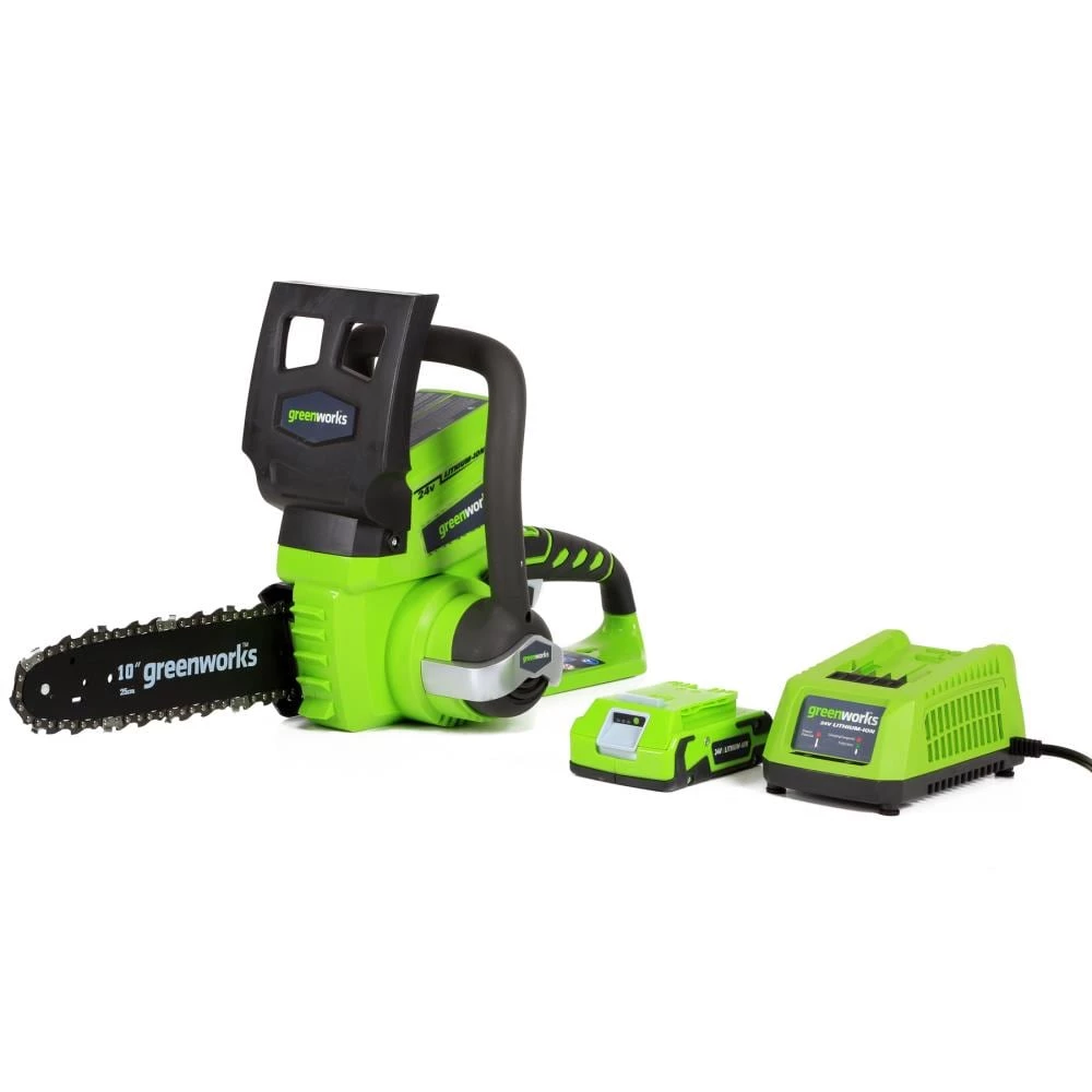 Greenworks Chainsaws & Pole Saws 24-Volt 10-in Cordless Electric Chainsaw 2 Ah (Battery & Charger Included) 1 Greenworks Chainsaws & Pole Saws 24-Volt 10-in Cordless Electric Chainsaw 2 Ah (Battery & Charger Included)