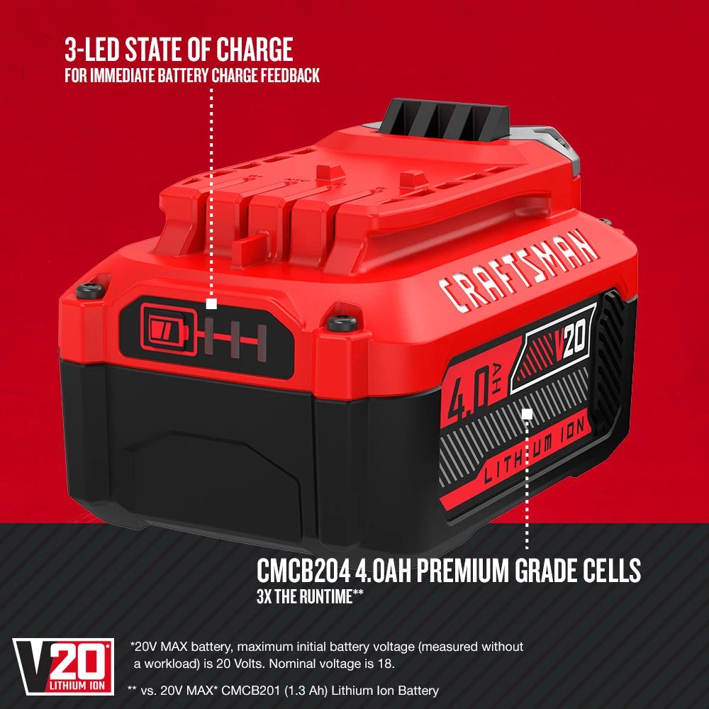 CRAFTSMAN Power Equipment Parts 20-Volt Max 4 Ah Rechargeable Lithium Ion (Li-Ion) Cordless Power Equipment Battery 2 CRAFTSMAN Power Equipment Parts 20-Volt Max 4 Ah Rechargeable Lithium Ion (Li-Ion) Cordless Power Equipment Battery - Image 2