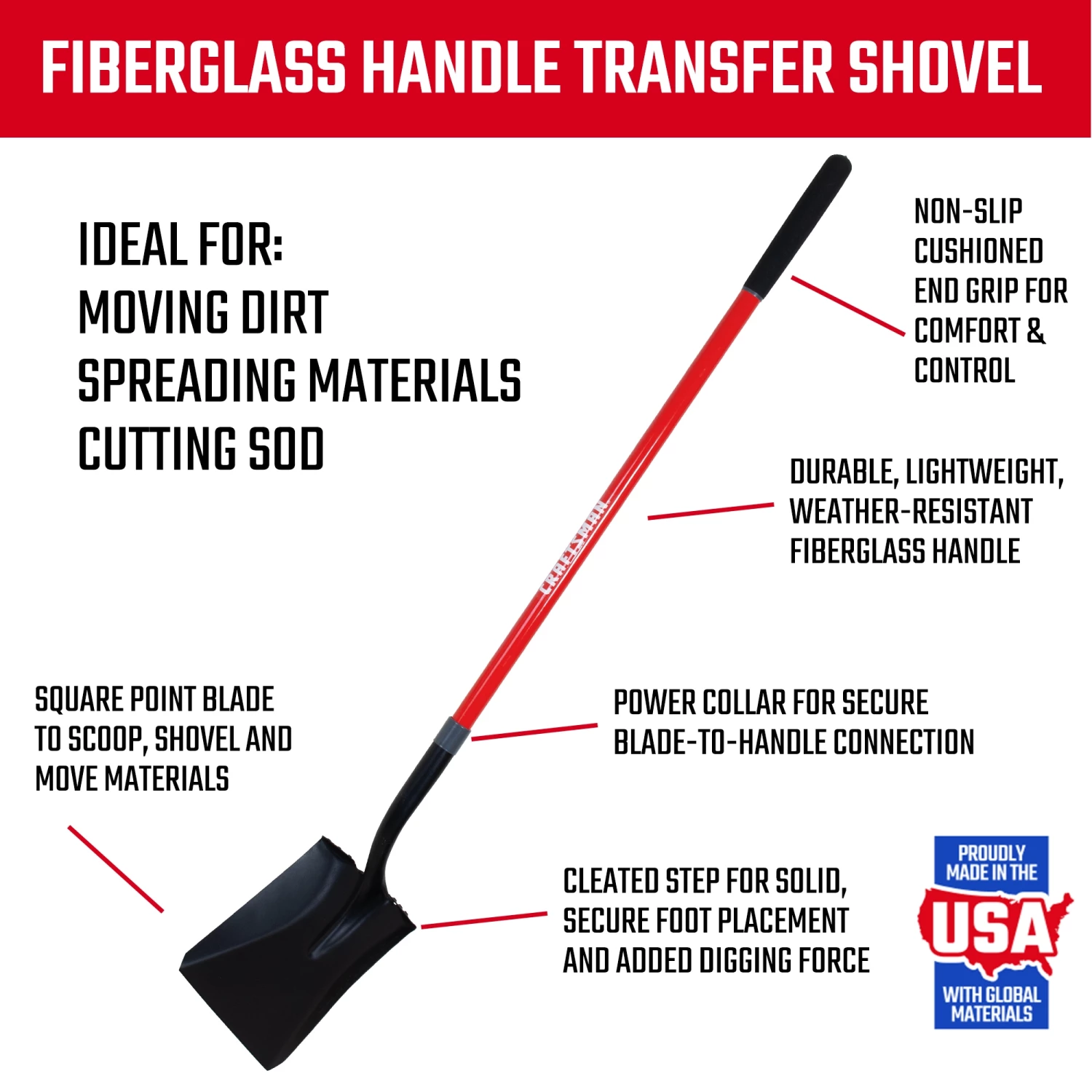 CRAFTSMAN Lawn & Garden Hand Tools 55-in Fiberglass Handle Transfer Shovel 5 CRAFTSMAN Lawn & Garden Hand Tools 55-in Fiberglass Handle Transfer Shovel - Image 5