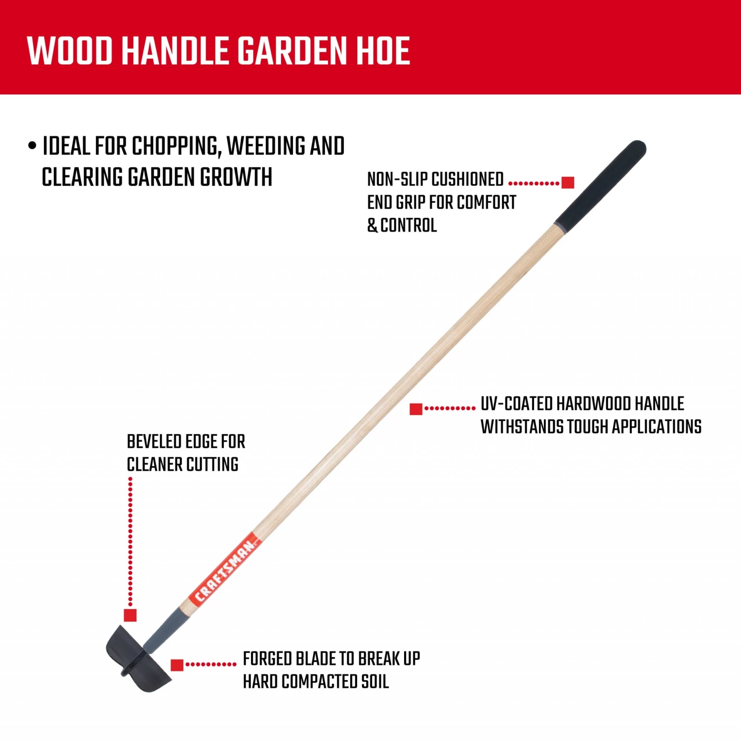 CRAFTSMAN Lawn & Garden Hand Tools 54-in Wood-Handle Garden Hoe 5 CRAFTSMAN Lawn & Garden Hand Tools 54-in Wood-Handle Garden Hoe - Image 5