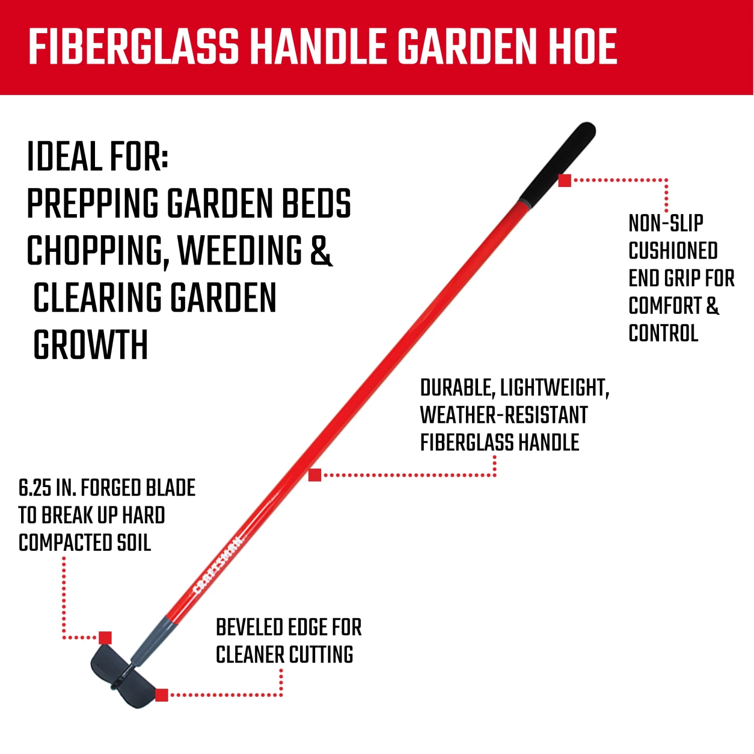 CRAFTSMAN Lawn & Garden Hand Tools 54-in Fiberglass-Handle Garden Hoe 5 CRAFTSMAN Lawn & Garden Hand Tools 54-in Fiberglass-Handle Garden Hoe - Image 5
