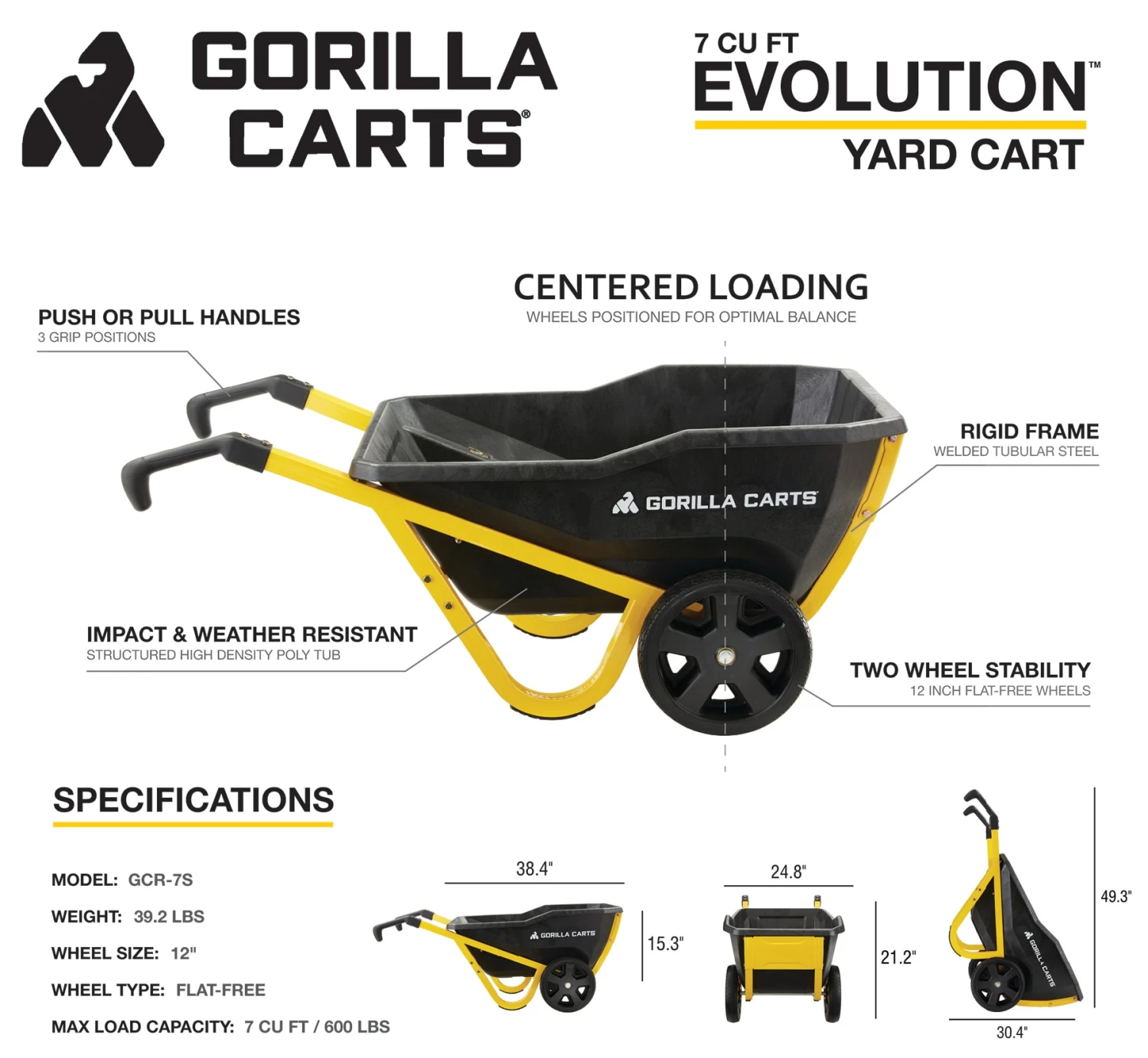 Gorilla Carts Wheelbarrows & Yard Carts 7-cu ft Poly Yard Cart 9 Gorilla Carts Wheelbarrows & Yard Carts 7-cu ft Poly Yard Cart - Image 9