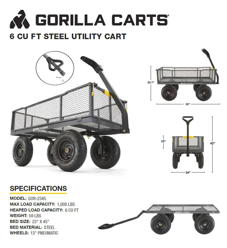 Gorilla Carts Wheelbarrows & Yard Carts 6-cu ft Steel Yard Cart 11 Gorilla Carts Wheelbarrows & Yard Carts 6-cu ft Steel Yard Cart - Image 11