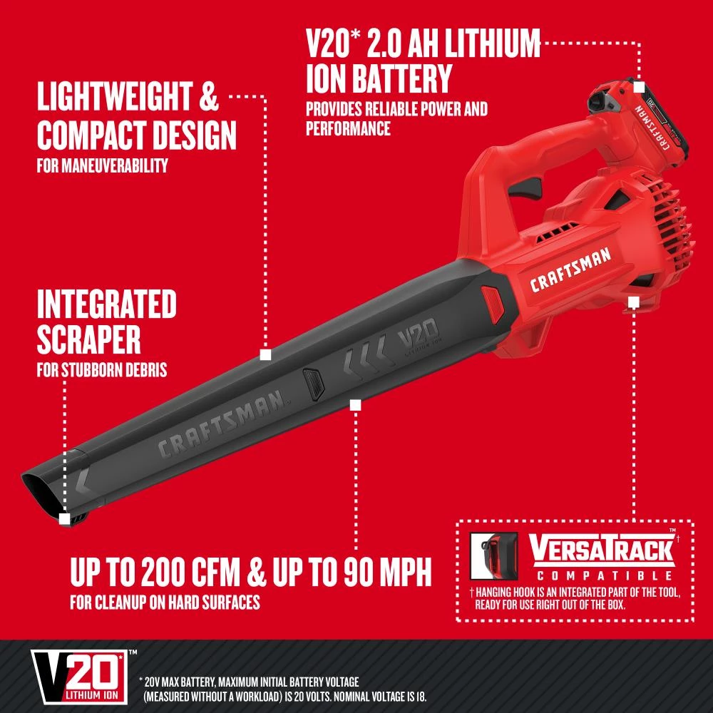 CRAFTSMAN Leaf Blowers 20-volt Max 200-CFM Handheld Cordless Electric Leaf Blower 2 Ah (Battery & Charger Included) 3 CRAFTSMAN Leaf Blowers 20-volt Max 200-CFM Handheld Cordless Electric Leaf Blower 2 Ah (Battery & Charger Included) - Image 3