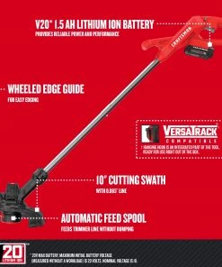 CRAFTSMAN Trimmers & Edgers V20 20-volt Max 10-in Straight Cordless String Trimmerwith Edger Capable (Battery Included)) -Outdoor Tools Online Shop 16728347