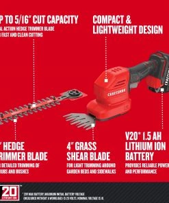 CRAFTSMAN Trimmers & Edgers 20-Volt Max 8-in Dual Cordless Electric Hedge Trimmer 1.5 Ah (Battery & Charger Included) -Outdoor Tools Online Shop 17851971