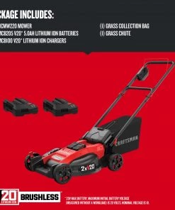 CRAFTSMAN Lawn Mowers 2x20V 20-Volt Max Brushless 20-in Push Cordless Electric Lawn Mower 5 Ah (Battery and Charger Included) 12 CRAFTSMAN Lawn Mowers 2x20V 20-Volt Max Brushless 20-in Push Cordless Electric Lawn Mower 5 Ah (Battery and Charger Included) -Outdoor Tools Online Shop 40885455