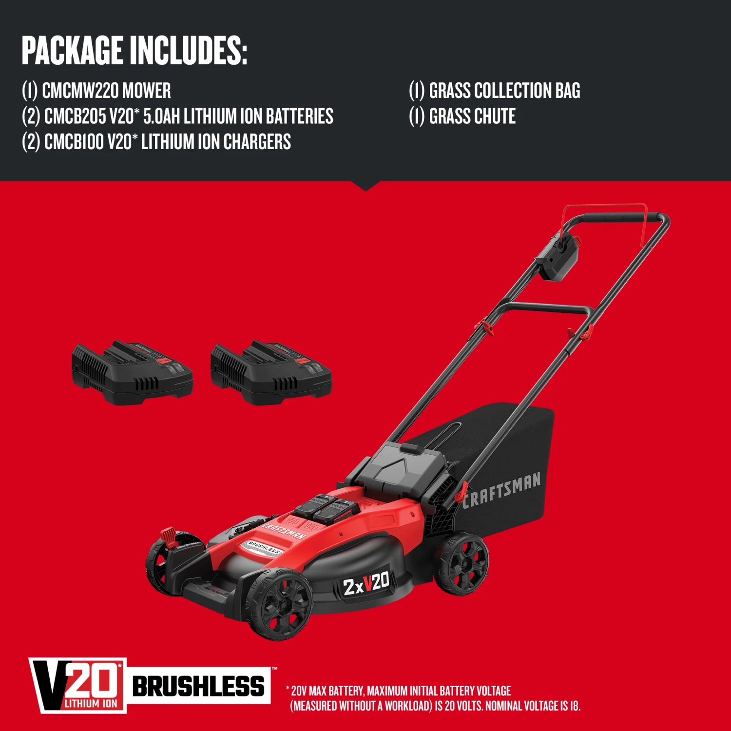 CRAFTSMAN Lawn Mowers 2x20V 20-Volt Max Brushless 20-in Push Cordless Electric Lawn Mower 5 Ah (Battery and Charger Included) 4 CRAFTSMAN Lawn Mowers 2x20V 20-Volt Max Brushless 20-in Push Cordless Electric Lawn Mower 5 Ah (Battery and Charger Included) - Image 4