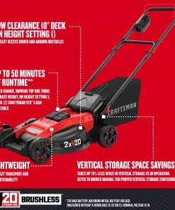 CRAFTSMAN Lawn Mowers 2x20V 20-Volt Max Brushless 20-in Push Cordless Electric Lawn Mower 5 Ah (Battery and Charger Included) 11 CRAFTSMAN Lawn Mowers 2x20V 20-Volt Max Brushless 20-in Push Cordless Electric Lawn Mower 5 Ah (Battery and Charger Included) -Outdoor Tools Online Shop 40885457