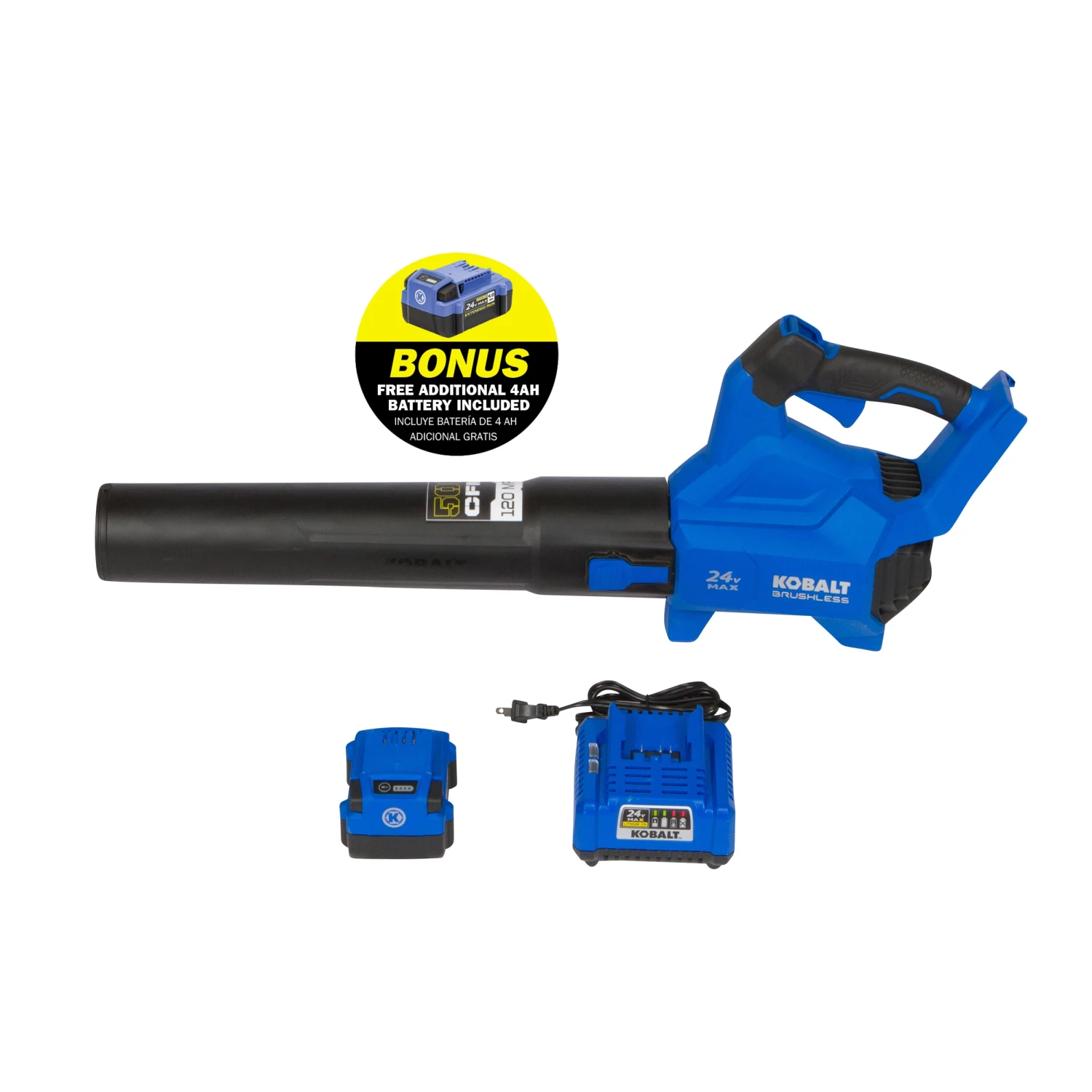 Kobalt Leaf Blowers 24-volt 500-CFM Brushless Handheld Cordless Electric Leaf Blower 4 Ah (Battery & Charger Included) 1 Kobalt Leaf Blowers 24-volt 500-CFM Brushless Handheld Cordless Electric Leaf Blower 4 Ah (Battery & Charger Included)