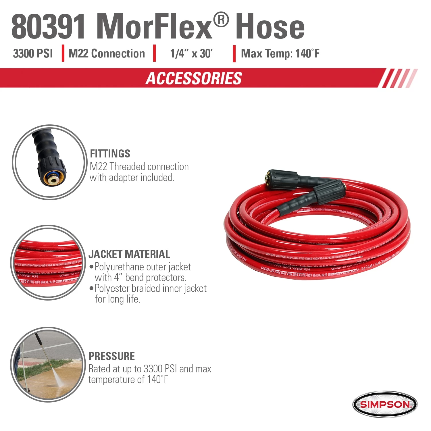 SIMPSON Pressure Washers 1/4-In x 30-Ft x 3300 PSI High Pressure Extension/Replacement Hose 7 SIMPSON Pressure Washers 1/4-In x 30-Ft x 3300 PSI High Pressure Extension/Replacement Hose - Image 7