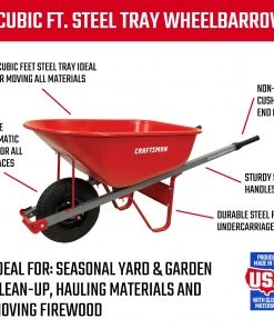 CRAFTSMAN Wheelbarrows & Yard Carts 6 Cubic Ft Steel Tray Wheelbarrow, Steel Handles -Outdoor Tools Online Shop 44011043